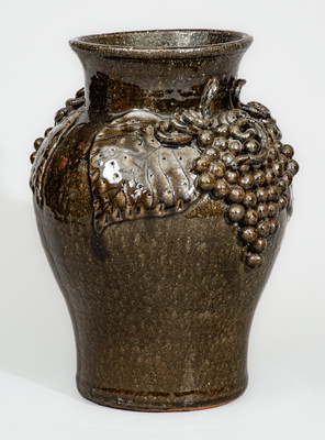 Alkaline-Glazed Stoneware Grapes Vase Signed "Lanier Meaders," c1975
