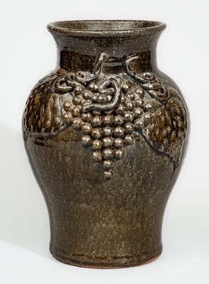 Alkaline-Glazed Stoneware Grapes Vase Signed "Lanier Meaders," c1975