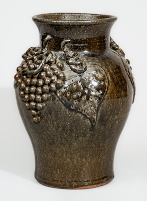 Alkaline-Glazed Stoneware Grapes Vase Signed "Lanier Meaders," c1975