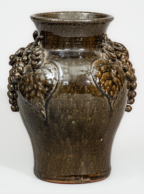 Alkaline-Glazed Stoneware Grapes Vase Signed "Lanier Meaders," c1975