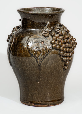 Alkaline-Glazed Stoneware Grapes Vase Signed "Lanier Meaders," c1975