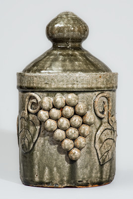 "Edwin Meaders" (Cleveland, GA) Stoneware Lidded Jar w/ Grapes Motif, 1960s-70s