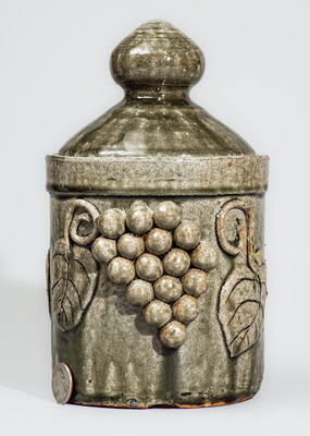 "Edwin Meaders" (Cleveland, GA) Stoneware Lidded Jar w/ Grapes Motif, 1960s-70s