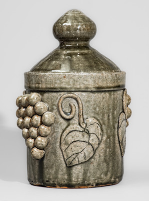 "Edwin Meaders" (Cleveland, GA) Stoneware Lidded Jar w/ Grapes Motif, 1960s-70s