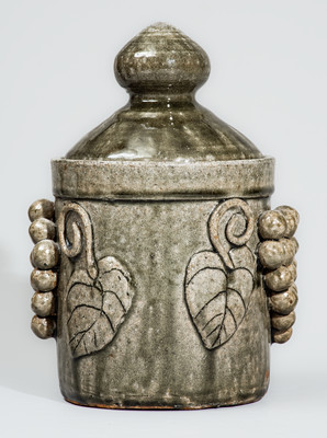"Edwin Meaders" (Cleveland, GA) Stoneware Lidded Jar w/ Grapes Motif, 1960s-70s