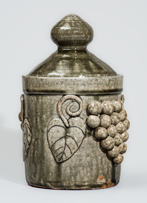 "Edwin Meaders" (Cleveland, GA) Stoneware Lidded Jar w/ Grapes Motif, 1960s-70s
