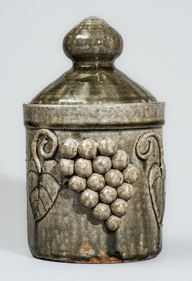"Edwin Meaders" (Cleveland, GA) Stoneware Lidded Jar w/ Grapes Motif, 1960s-70s
