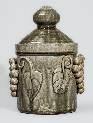 "Edwin Meaders" (Cleveland, GA) Stoneware Lidded Jar w/ Grapes Motif, 1960s-70s