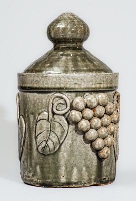 "Edwin Meaders" (Cleveland, GA) Stoneware Lidded Jar w/ Grapes Motif, 1960s-70s