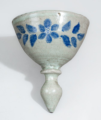 Rare Stoneware Wall Pocket w/ Blue-Slip Floral Decoration, attrib. Arie Meaders, Cleveland, GA