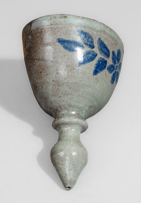 Rare Stoneware Wall Pocket w/ Blue-Slip Floral Decoration, attrib. Arie Meaders, Cleveland, GA