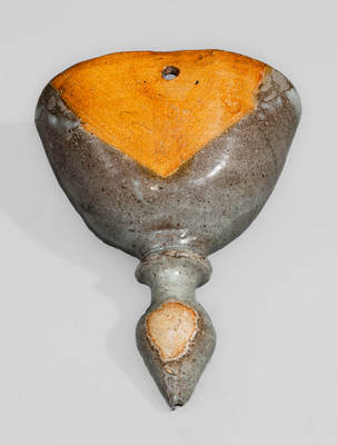 Rare Stoneware Wall Pocket w/ Blue-Slip Floral Decoration, attrib. Arie Meaders, Cleveland, GA