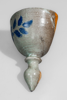 Rare Stoneware Wall Pocket w/ Blue-Slip Floral Decoration, attrib. Arie Meaders, Cleveland, GA
