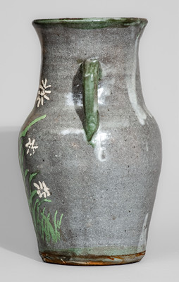 Alkaline-Glazed Stoneware Vase w/ Green-Slip Highlights and Painted Floral Decoration, Arie and/or Cheever Meaders