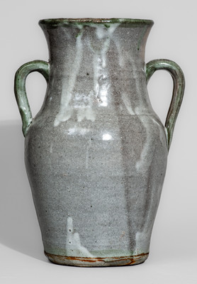 Alkaline-Glazed Stoneware Vase w/ Green-Slip Highlights and Painted Floral Decoration, Arie and/or Cheever Meaders