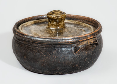 Early-Period "Lm" (Lanier Meaders, circa 1960s) Stoneware Bean Pot w/ Lid
