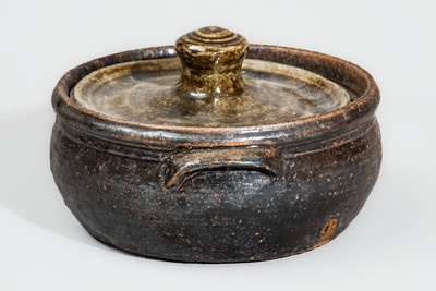 Early-Period "Lm" (Lanier Meaders, circa 1960s) Stoneware Bean Pot w/ Lid