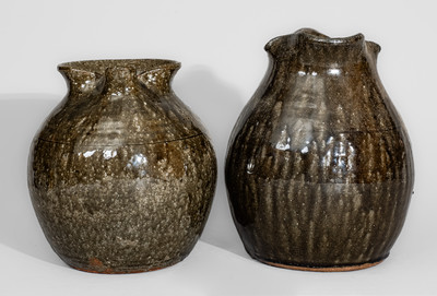 Two Alkaline-Glazed Stoneware Pitchers, Signed "Lanier Meaders," c1970s-80s