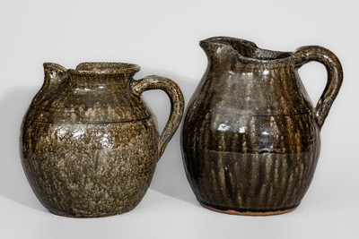 Two Alkaline-Glazed Stoneware Pitchers, Signed "Lanier Meaders," c1970s-80s