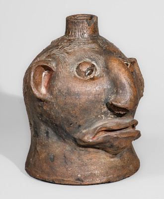 Very Rare Albany-Slip-Decorated Stoneware Face Jug, attrib. Charles P. Ferguson, Barrow County, Georgia