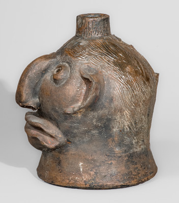 Very Rare Albany-Slip-Decorated Stoneware Face Jug, attrib. Charles P. Ferguson, Barrow County, Georgia