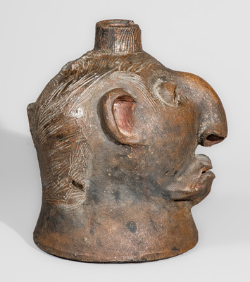 Very Rare Albany-Slip-Decorated Stoneware Face Jug, attrib. Charles P. Ferguson, Barrow County, Georgia