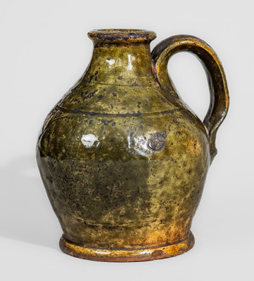 Rare Small-Sized New England Redware Jug, Inscribed "AB / 1816"