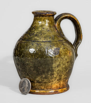 Rare Small-Sized New England Redware Jug, Inscribed "AB / 1816"