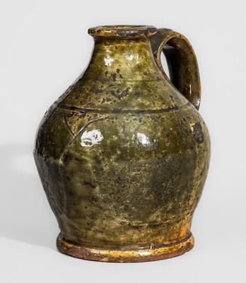 Rare Small-Sized New England Redware Jug, Inscribed "AB / 1816"