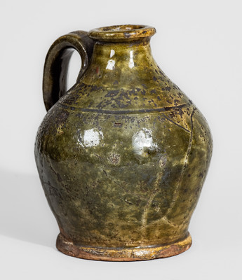 Rare Small-Sized New England Redware Jug, Inscribed "AB / 1816"