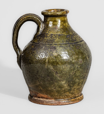 Rare Small-Sized New England Redware Jug, Inscribed "AB / 1816"