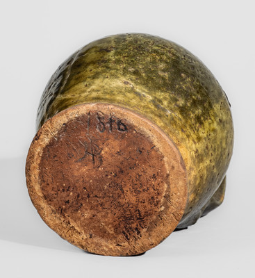 Rare Small-Sized New England Redware Jug, Inscribed "AB / 1816"