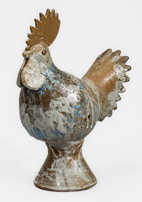 Rare AM (Arie Meaders) Stoneware Rooster w/ Blue Slip Decoration, circa 1956-69