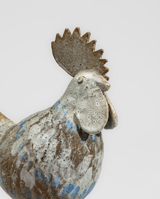 Rare AM (Arie Meaders) Stoneware Rooster w/ Blue Slip Decoration, circa 1956-69
