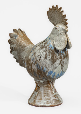 Rare AM (Arie Meaders) Stoneware Rooster w/ Blue Slip Decoration, circa 1956-69