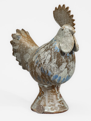 Rare AM (Arie Meaders) Stoneware Rooster w/ Blue Slip Decoration, circa 1956-69