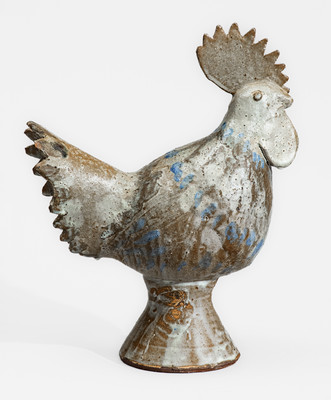 Rare AM (Arie Meaders) Stoneware Rooster w/ Blue Slip Decoration, circa 1956-69