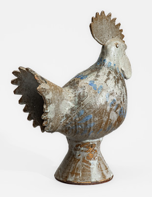Rare AM (Arie Meaders) Stoneware Rooster w/ Blue Slip Decoration, circa 1956-69