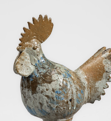 Rare AM (Arie Meaders) Stoneware Rooster w/ Blue Slip Decoration, circa 1956-69