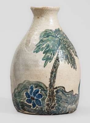 Extremely Rare MEADERS (Arie Meaders, Cleveland, GA, c1956-69) Stoneware Vase w/ Multi-Colored Palm Tree