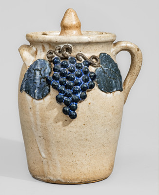 Scarce "Lm" (Lanier Meaders) Early-Period Glazed Stoneware Lidded Jar w/ Grapes Motif, c1960s
