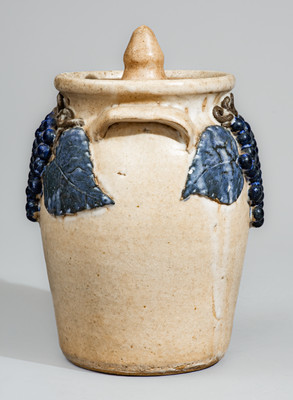 Scarce "Lm" (Lanier Meaders) Early-Period Glazed Stoneware Lidded Jar w/ Grapes Motif, c1960s
