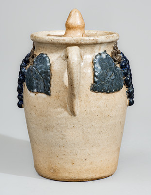 Scarce "Lm" (Lanier Meaders) Early-Period Glazed Stoneware Lidded Jar w/ Grapes Motif, c1960s