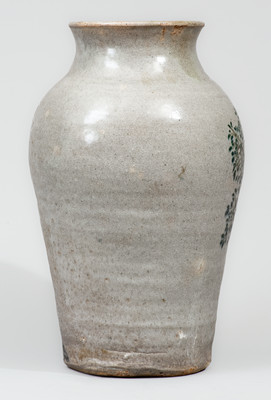 Outstanding and Important Large-Sized Stoneware Vase w/ Exuberant Bird-and-Stump Decoration, attrib. Arie Meaders