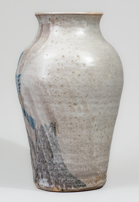 Outstanding and Important Large-Sized Stoneware Vase w/ Exuberant Bird-and-Stump Decoration, attrib. Arie Meaders