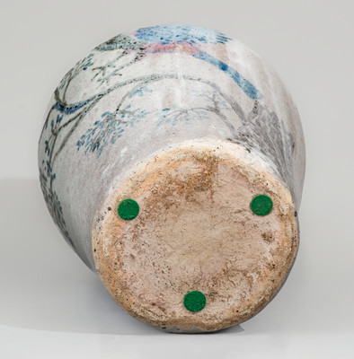 Outstanding and Important Large-Sized Stoneware Vase w/ Exuberant Bird-and-Stump Decoration, attrib. Arie Meaders