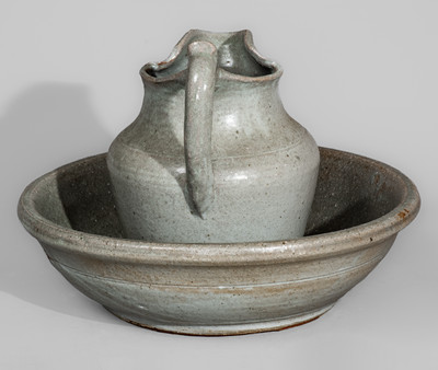 Rare "Lanier Meaders / 4-7-69" Early-Period Stoneware Pitcher and Bowl Set