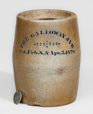 Rare Western PA Stoneware Canning Jar: THE GALLOWAY JAR / 1870