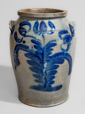 Baltimore Stoneware Jar w/ Elaborate Cobalt Floral Decoration, c1830