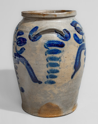 Baltimore Stoneware Jar w/ Elaborate Cobalt Floral Decoration, c1830